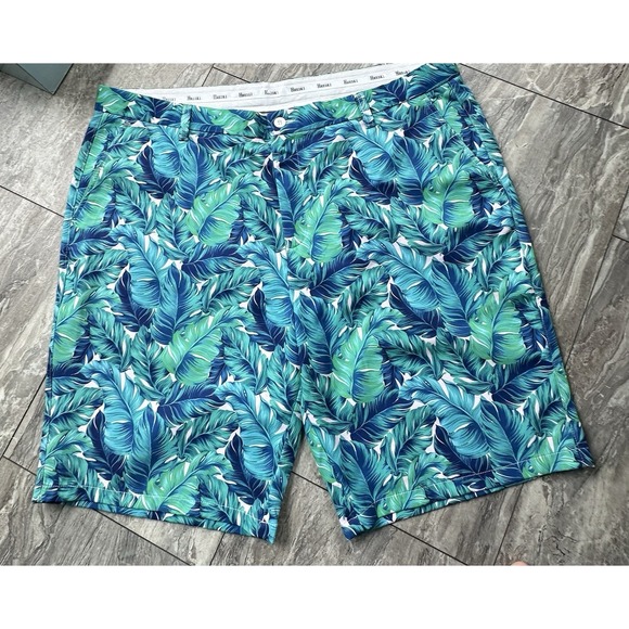 Hreski Other - Hreski Men's Golf Shorts Size 42 Blue Green Monstera Palm Leaf Stretch Dry Fit